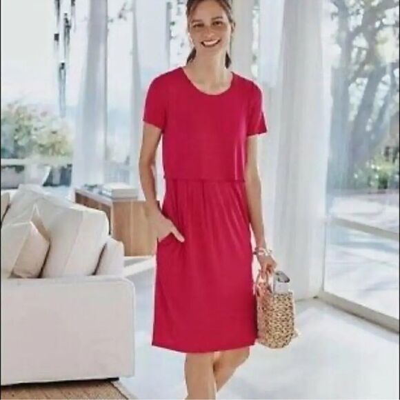 J. Jill Layered Knit Jersey Dress Size Large Petites - Picture 2 of 9